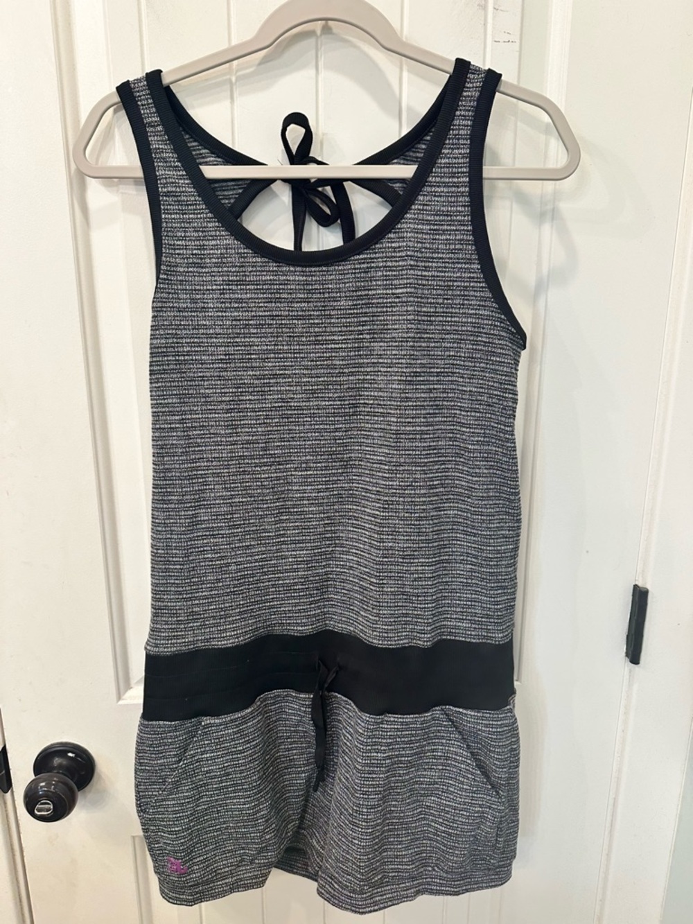 Jo + Jax Gray Heathered Dance Romper Open Tie Back Small Adult